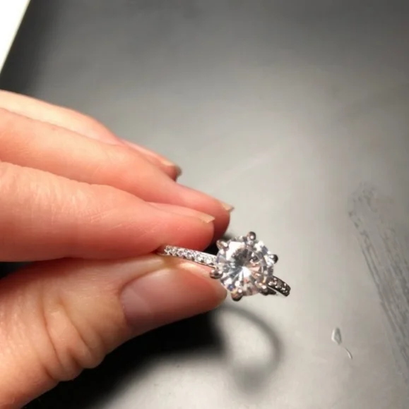 6-Prong CZ Pave Faux Diamond Ring - Picture 6 of 7